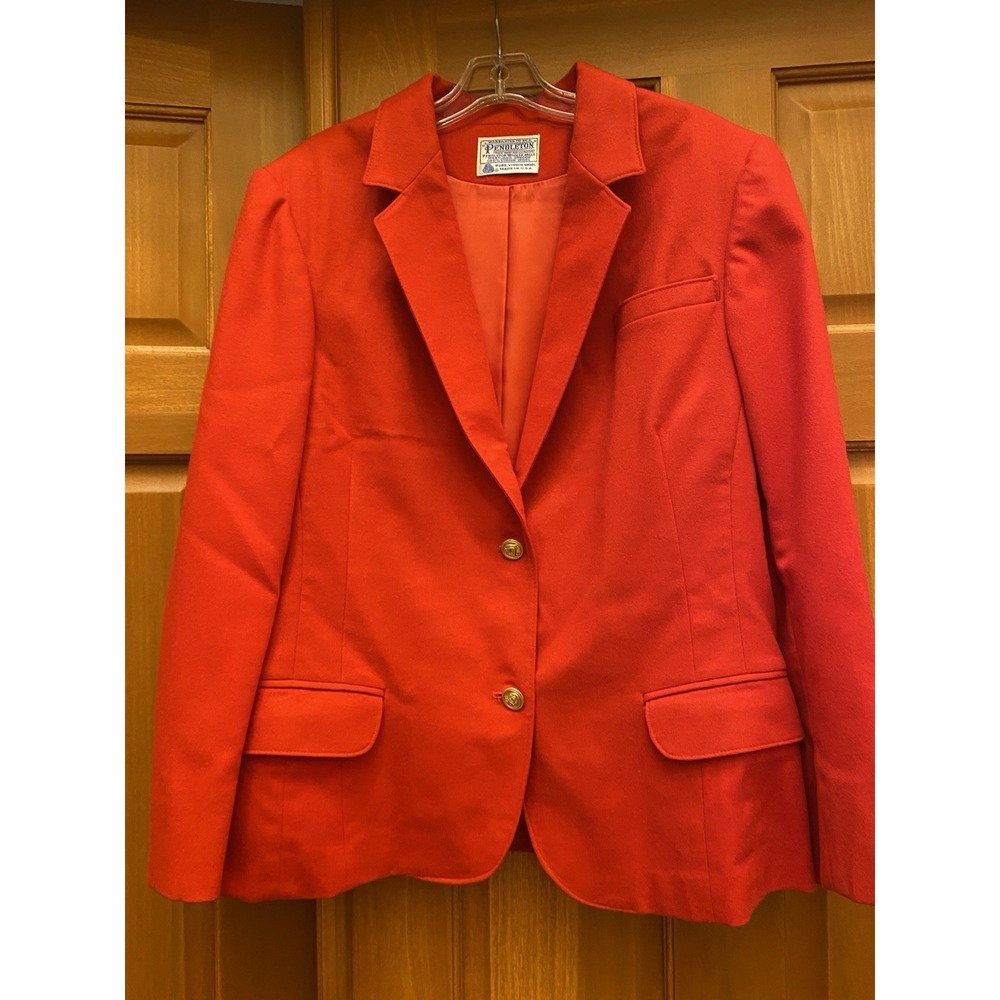 Pendleton Red Wool Blazer Women's Size 12 14 Large Satin Lined Gold Buttons USA - Picture 4 of 8